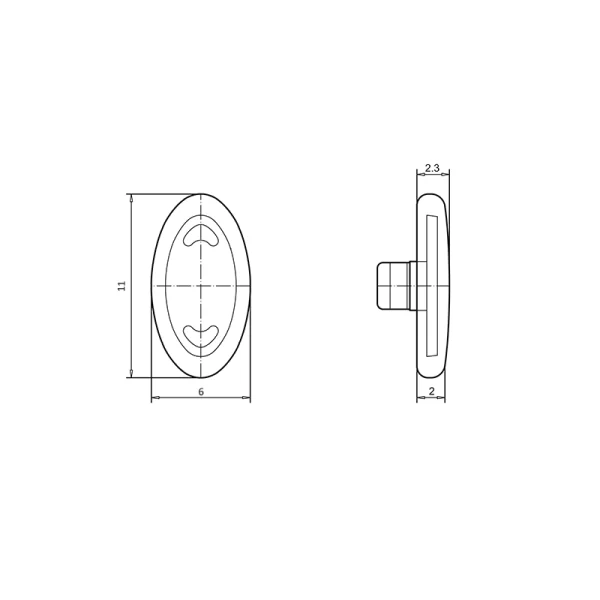 dimensions plaquette-silicone à clipper ovale 11 mm